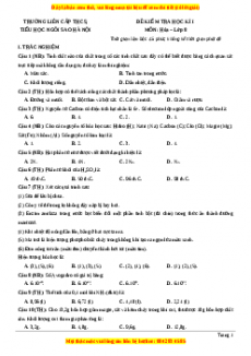 Đề thi học kì 1 Hóa lớp 8 năm 2023 trường Liên cấp THCS, Tiểu học Ngôi Sao - Hà Nội