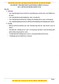 Chuyên đề Phương pháp tọa độ trong không gian Hình học 12 năm 2023