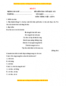 Đề thi Tiếng Việt lớp 1 Học kì 2 Chân trời sáng tạo (Đề 5)