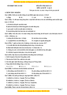 Đề thi cuối kì 1 Lịch sử 12 năm 2023 Trường Sở GD và ĐT Bắc Giang