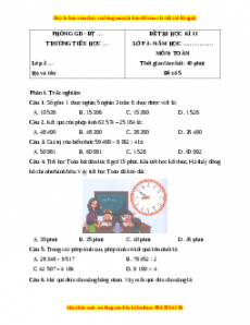 Đề thi cuối kì 2 Toán lớp 3 Cánh diều (Đề 5)