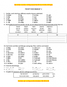 Bài tập: TEST YOURSELF 1 - Giáo viên Lưu Hoằng Trí đầy đủ đáp án