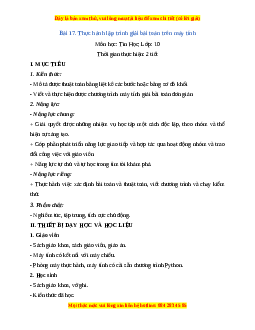 Giáo án Tin học 10 Bài 17 (Cánh diều): Thực hành lập trình giải bài toán trên máy tính