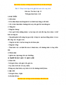 Giáo án Tin học 10 Bài 17 (Cánh diều): Thực hành lập trình giải bài toán trên máy tính