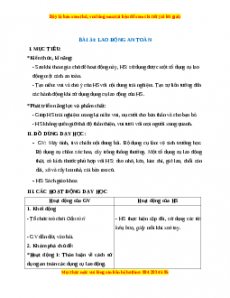 Giáo án Lao động an toàn Hoạt động trải nghiệm 2 Kết nối tri thức