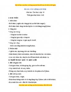 Giáo án Tin học 10 Bài 20 (Kết nối tri thức): Câu lệnh lặp for