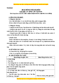 Giáo án Tuần 20: Tiết kiệm điện nước trong gia đình Hoạt động trải nghiệm 3 Kết nối tri thức