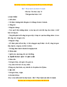 Giáo án Tin học 10 Bài 7 (Cánh diều): Thực hành câu lệnh rẽ nhánh