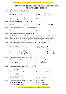 Đề thi giữa kì 1 Toán 11 năm 2022 - 2023 - Đề 3