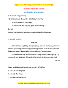 Đề thi cuối kì 1 Tiếng Việt lớp 2 Kết nối tri thức (Đề 5)
