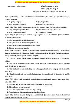 Đề thi cuối kì 1 Lịch sử 12 năm 2023 Sở GD và ĐT Quảng Nam
