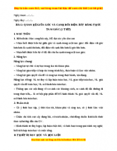 Giáo án Quan hệ giữa góc và cạnh đối diện. Bất đẳng thức tam giác Toán 7 Cánh diều
