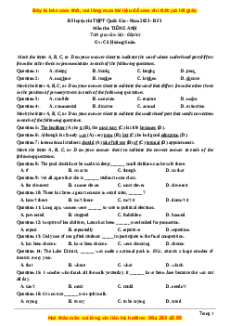 Đề thi thử THPT Quốc Gia môn Tiếng Anh có đáp án ( đề 3 ) - cô Hoàng Xuân