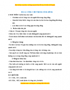 Giáo án TNXH 1 Chân trời sáng tạo Công việc trong cộng đồng