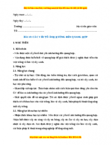 Giáo án Sinh học 7 Cánh diều Bài 19. Các yếu tố ảnh hưởng đến quang hợp