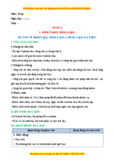 Giáo án Ôn tập về phép chia, bảng chia 2, bảng chia Toán 3 Cánh diều Toán 3
