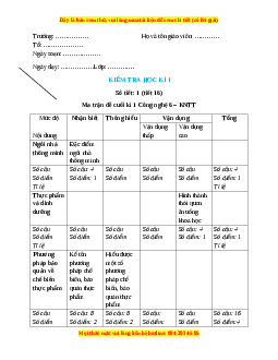 Giáo án Công nghệ 6 Kiểm tra học kì 1 (Kết nối tri thức)