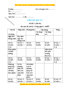 Giáo án Công nghệ 6 Kiểm tra học kì 1 (Kết nối tri thức)