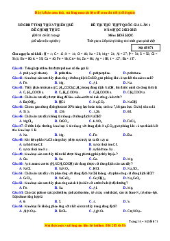 Đề thi thử Hóa học Sở Thừa Thiên Huế lần 1 năm 2023