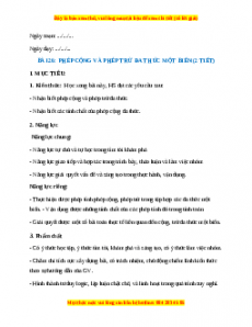 Giáo án Phép cộng và phép trừ đa thức một biến Toán 7 Kết nối tri thức
