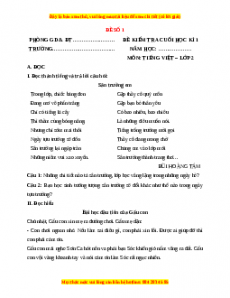 Đề thi học kì 1 Tiếng Việt lớp 2 Cánh diều - Đề 1