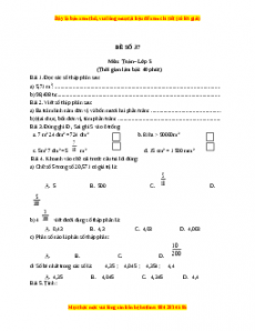Bộ đề thi Toán 5 học kì 1 năm 2022 - 2023 - Đề 37