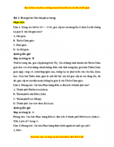 Trắc nghiệm Bài 3: Phong trào văn hóa Phục Hưng