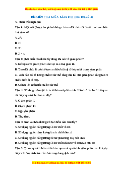 Đề thi giữa kì 2 Sinh học 10 Kết nối tri thức (Đề 4)