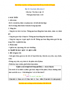 Giáo án Tin học 10 Bài 19 (Kết nối tri thức): Câu lệnh điều kiện if