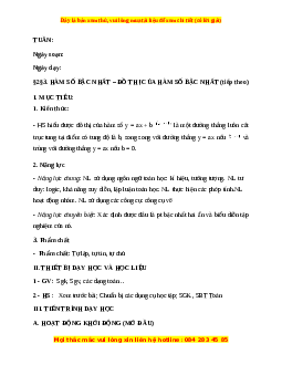 Giáo án Hàm số bậc nhất. Đồ thị của hàm số bậc nhất Toán 9 Học kì 1