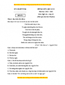 Đề thi giữa học kì 2 Ngữ Văn 10 Cánh diều có đáp án (Đề 2)