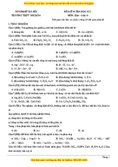 Đề thi học kì I Hóa lớp 11 trường THPT Yên Hòa - Hà Nội