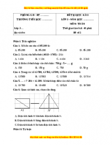 Đề thi cuối kì 2 Toán lớp 3 Chân trời sáng tạo - Đề 2
