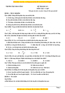 Đề thi học kì 1 Vật lí 9 năm 2023 trường THCS Ban Công - Tỉnh Thanh Hoá