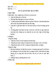 Giáo án Hàm số bậc hai Toán 10 Kết nối tri thức