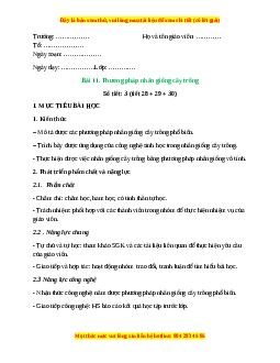 Giáo án Bài 11: Phương pháp nhân giống cây trồng Công nghệ 10 Cánh diều