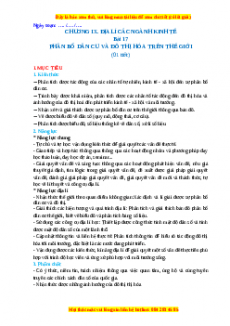 Giáo án Bài 17 Địa lí 10 Cánh Diều (2024): Phân bố dân cư và đô thị hóa trên thế giới