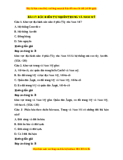 Trắc nghiệm Bài 17: Đặc điểm tự nhiên Trung và Nam Mỹ