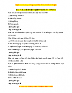Trắc nghiệm Bài 17: Đặc điểm tự nhiên Trung và Nam Mỹ