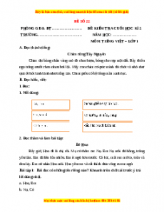Đề thi Tiếng Việt lớp 1 Học kì 2 Chân trời sáng tạo (Đề 22)