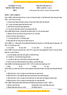 Đề thi cuối kì 1 Lịch sử 11 trường THPT Phan Ngọc Hiển - Cà Mau