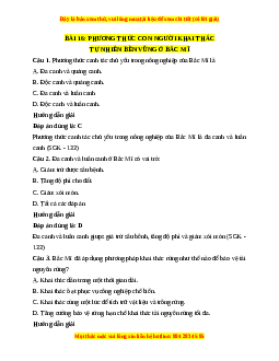 Trắc nghiệm Bài 16: Phương thức con người khai thác tự nhiên bền vững ở Bắc Mỹ