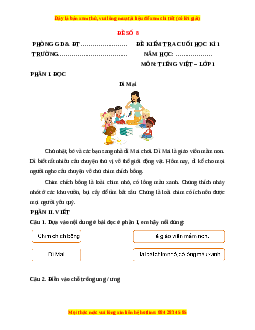 Đề thi Tiếng Việt lớp 1 Học kì 1 Kết nối tri thức (Đề 8)