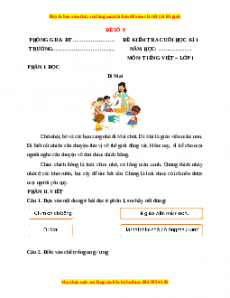 Đề thi Tiếng Việt lớp 1 Học kì 1 Kết nối tri thức (Đề 8)
