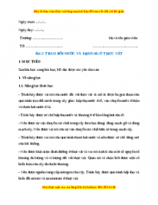 Giáo án Trao đổi nước và khoáng ở thực vật Sinh học 11 Kết nối tri thức