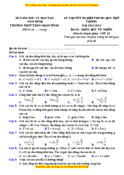 Đề thi thử Vật lí trường Trần Nhân Tông - Nam Định năm 2023