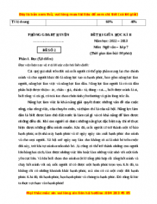 Đề thi giữa học kì 2 Ngữ Văn 7 Chân trời sáng tạo (Đề 2)