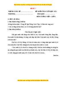 Đề thi học kì 1 Tiếng Việt lớp 2 Chân trời sáng tạo - Đề 7