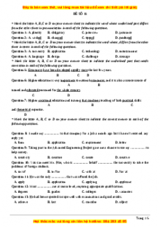 Đề thi thử THPT Quốc Gia môn Tiếng Anh có đáp án ( đề 15 ) - thầy Bùi Văn Vinh