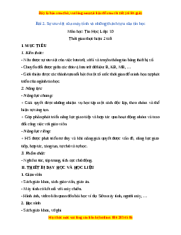 Giáo án Tin học 10 Bài 2 (Cánh diều): Sự ưu việt của máy tính và những thành tựu của tin học